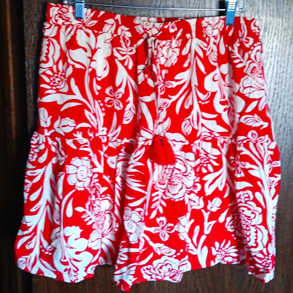 Red Skirt with Cream Flower design, Size L